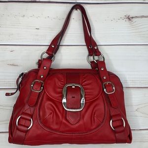 B. Makowsky Red Leather Hobo Shoulder Buckle Bag